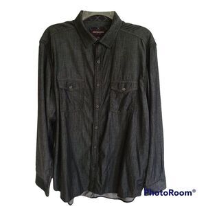 Johnston & Murphy Button Down Denim Shirt Size Large Flap Pockets Lined Cuffs